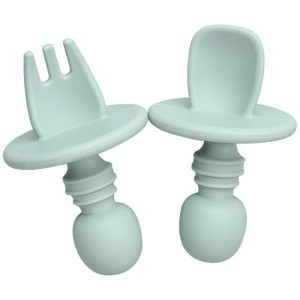 Silicone Baby Fork and Spoon of Lake Green