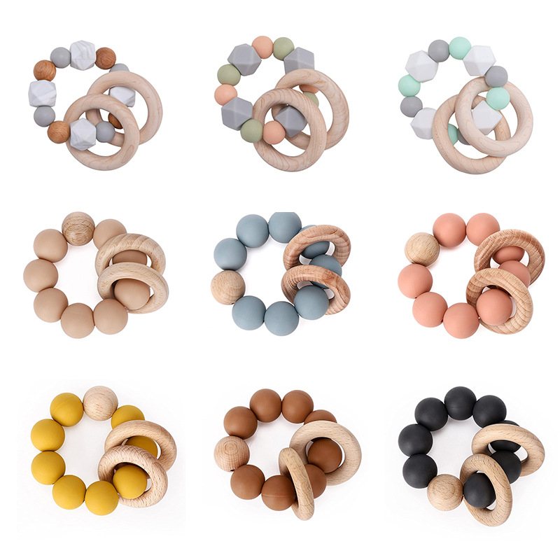 Silicone Soothing Teether Bracelet with Natural Wood