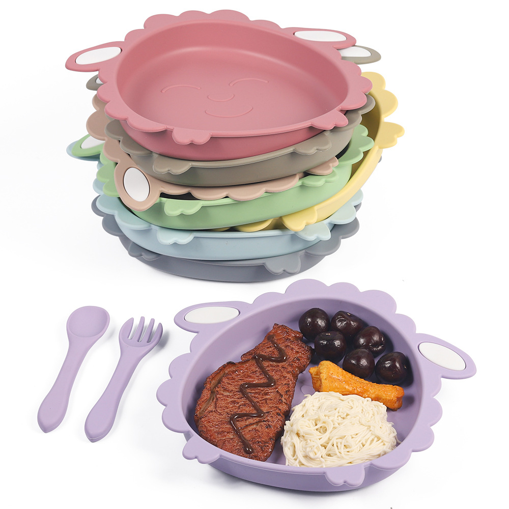 Food Grade Silicone Children’s Dinner Plate Toddler Sheep Shape Plate with Suction